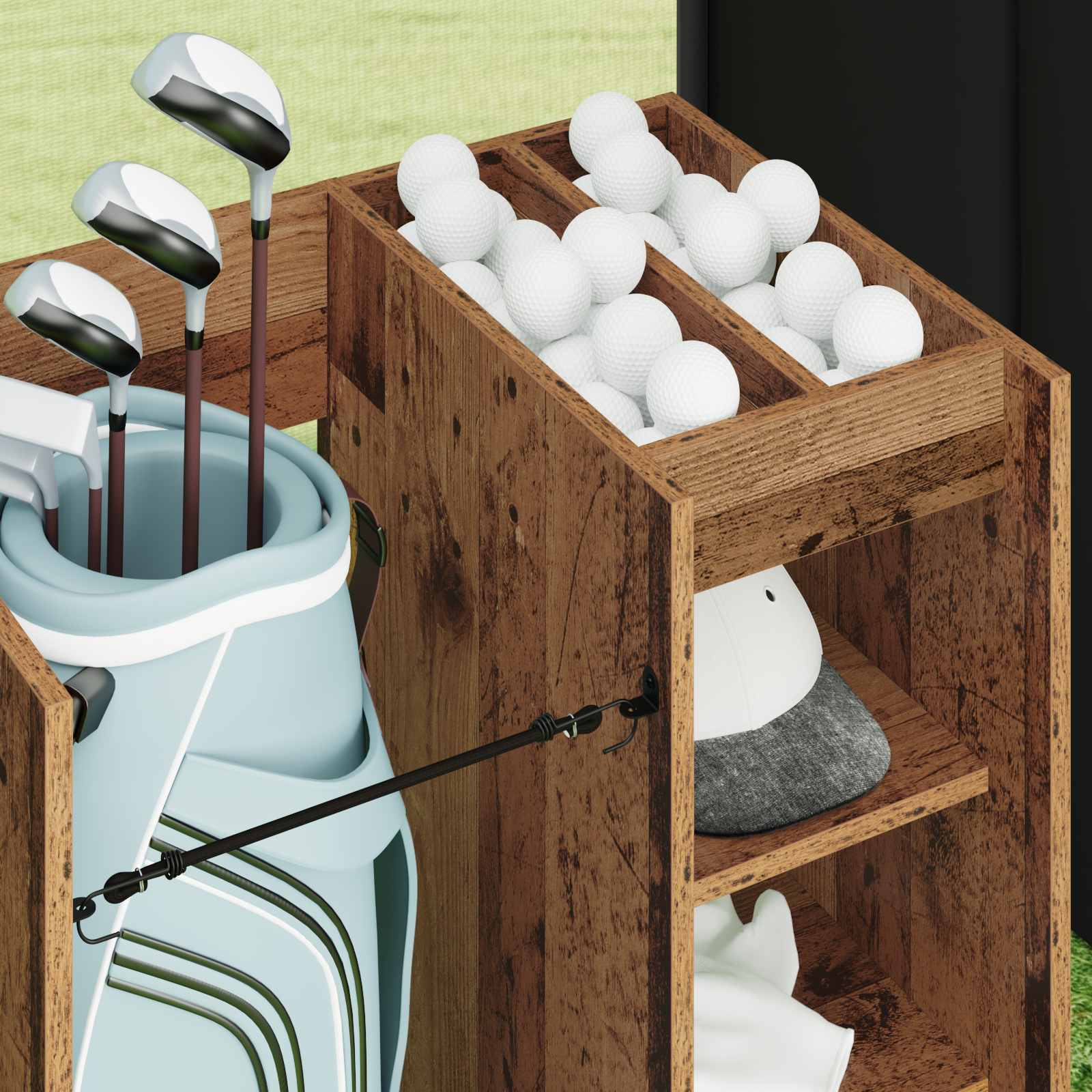 vidaXL Szafka golfowa z kołem Gładki Stare drewno 65 x 45 x 98 cm