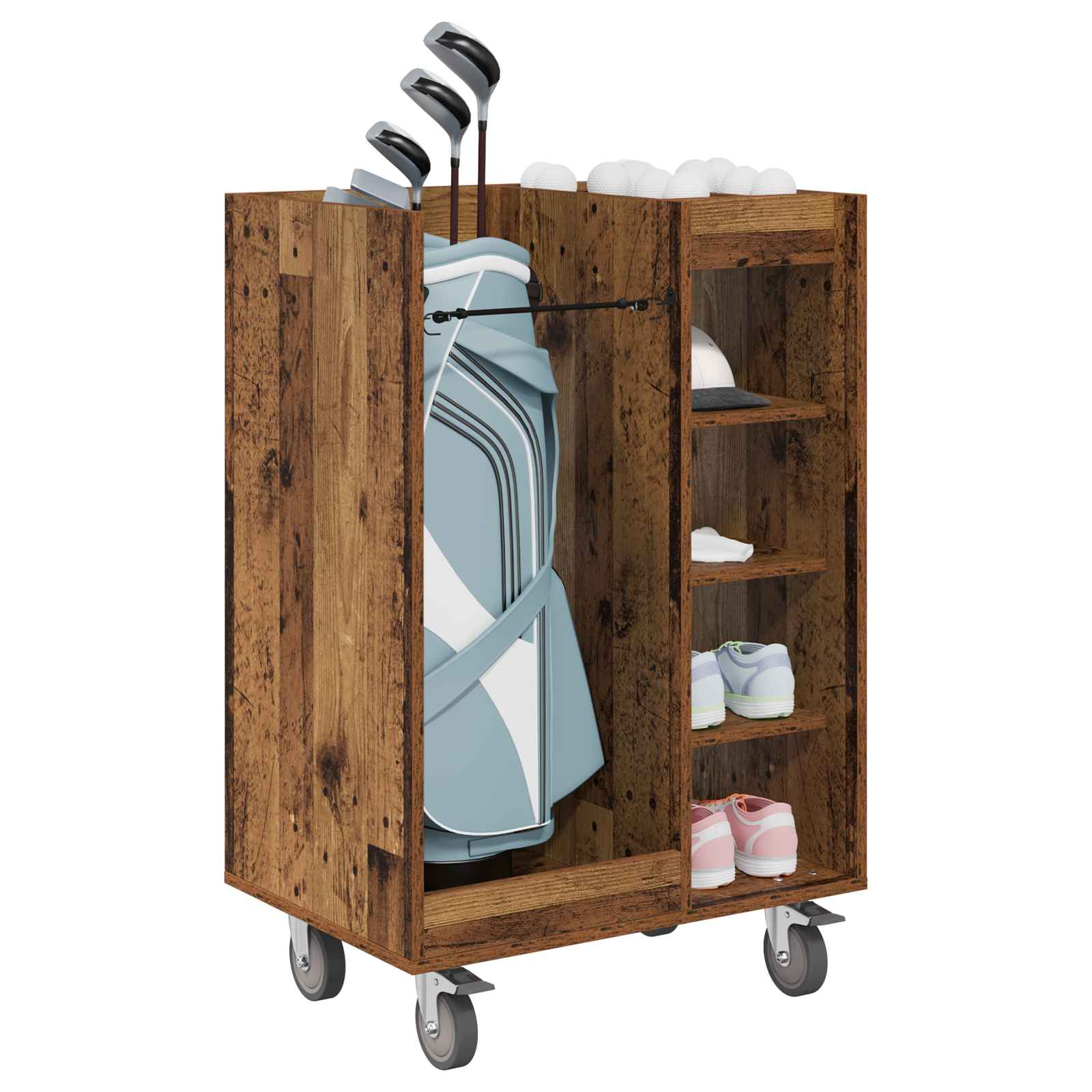 vidaXL Szafka golfowa z kołem Gładki Stare drewno 65 x 45 x 98 cm
