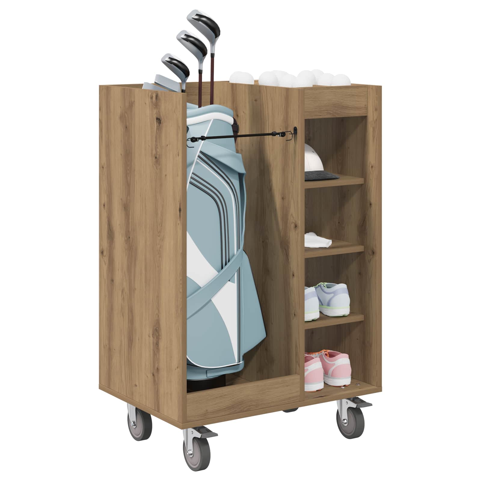 vidaXL Szafka golfowa z kołem Gładki Dąb rzemieślniczy 65 x 45 x 98 cm