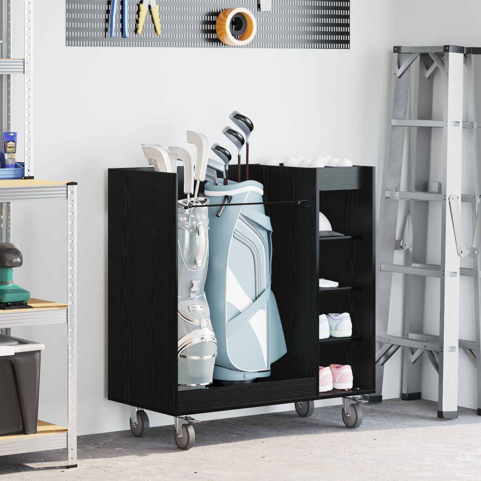 vidaXL Szafka golfowa z kołem Gładki Czarny Dąb 90 x 45 x 98 cm