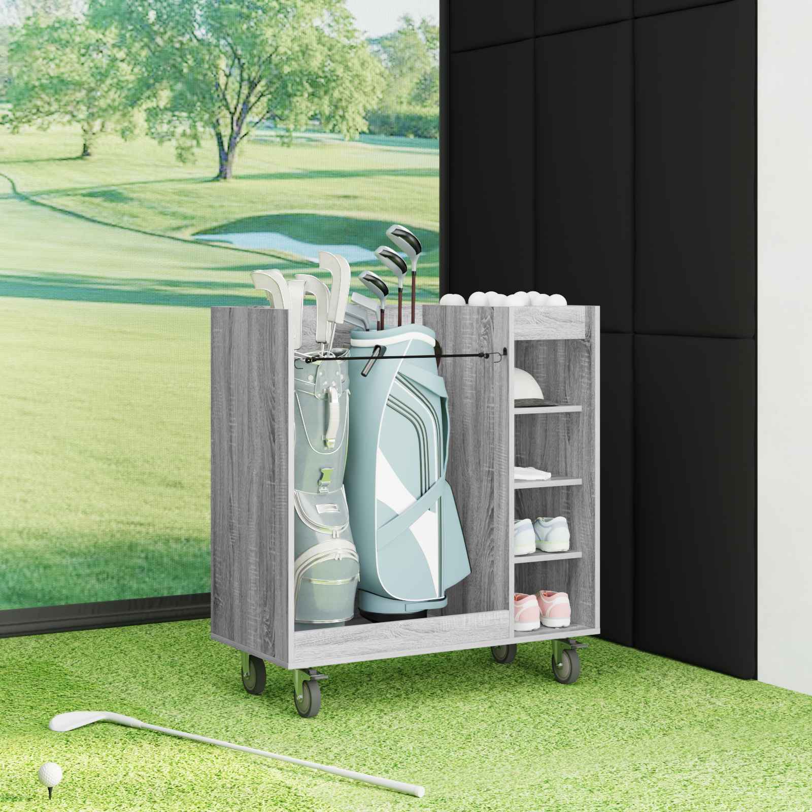 vidaXL Szafka golfowa z kołem Gładki Szary Sonoma 90 x 45 x 98 cm