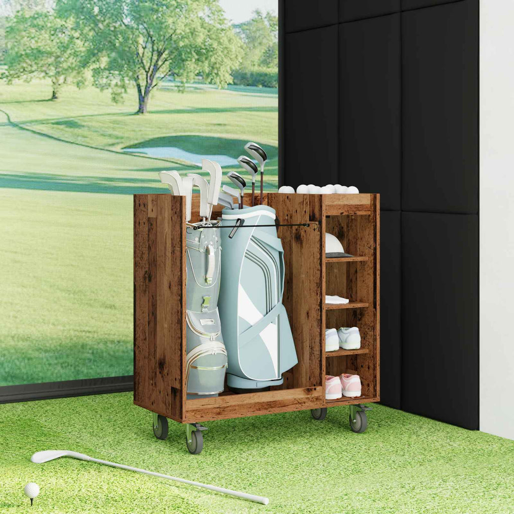 vidaXL Szafka golfowa z kołem Gładki Stare drewno 90 x 45 x 98 cm