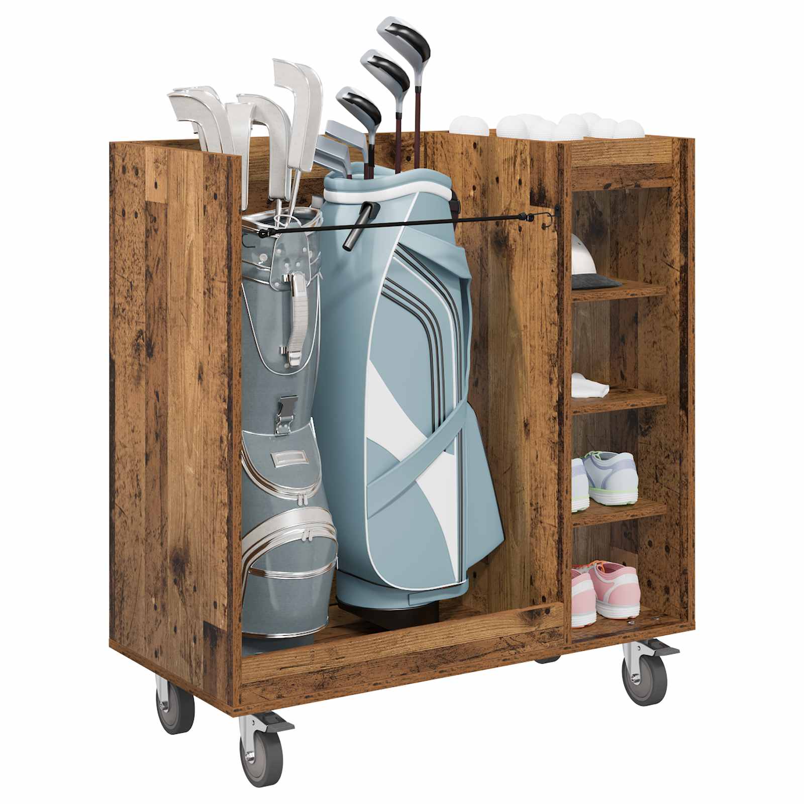 vidaXL Szafka golfowa z kołem Gładki Stare drewno 90 x 45 x 98 cm