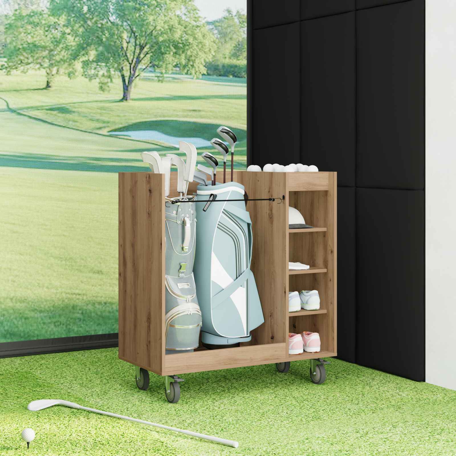 vidaXL Szafka golfowa z kołem Gładki Dąb rzemieślniczy 90 x 45 x 98 cm