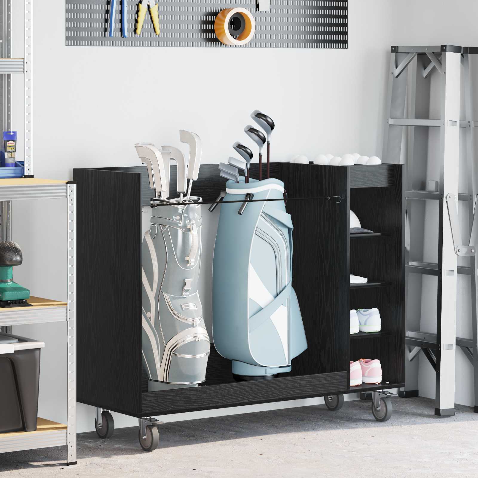 vidaXL Szafka golfowa z kołem Gładki Czarny Dąb 120 x 45 x 98 cm