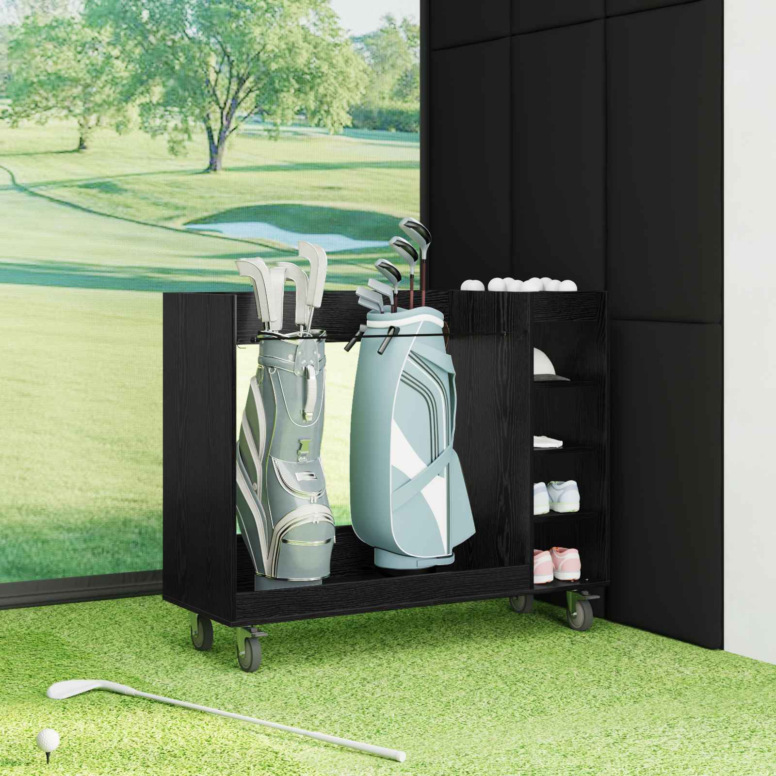 vidaXL Szafka golfowa z kołem Gładki Czarny Dąb 120 x 45 x 98 cm