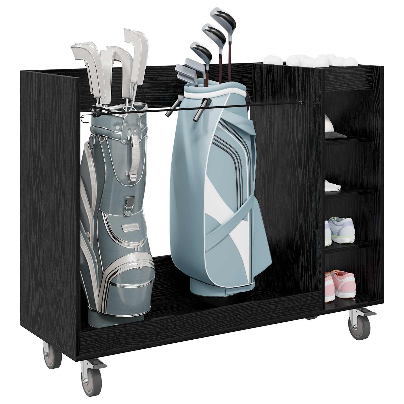 vidaXL Szafka golfowa z kołem Gładki Czarny Dąb 120 x 45 x 98 cm