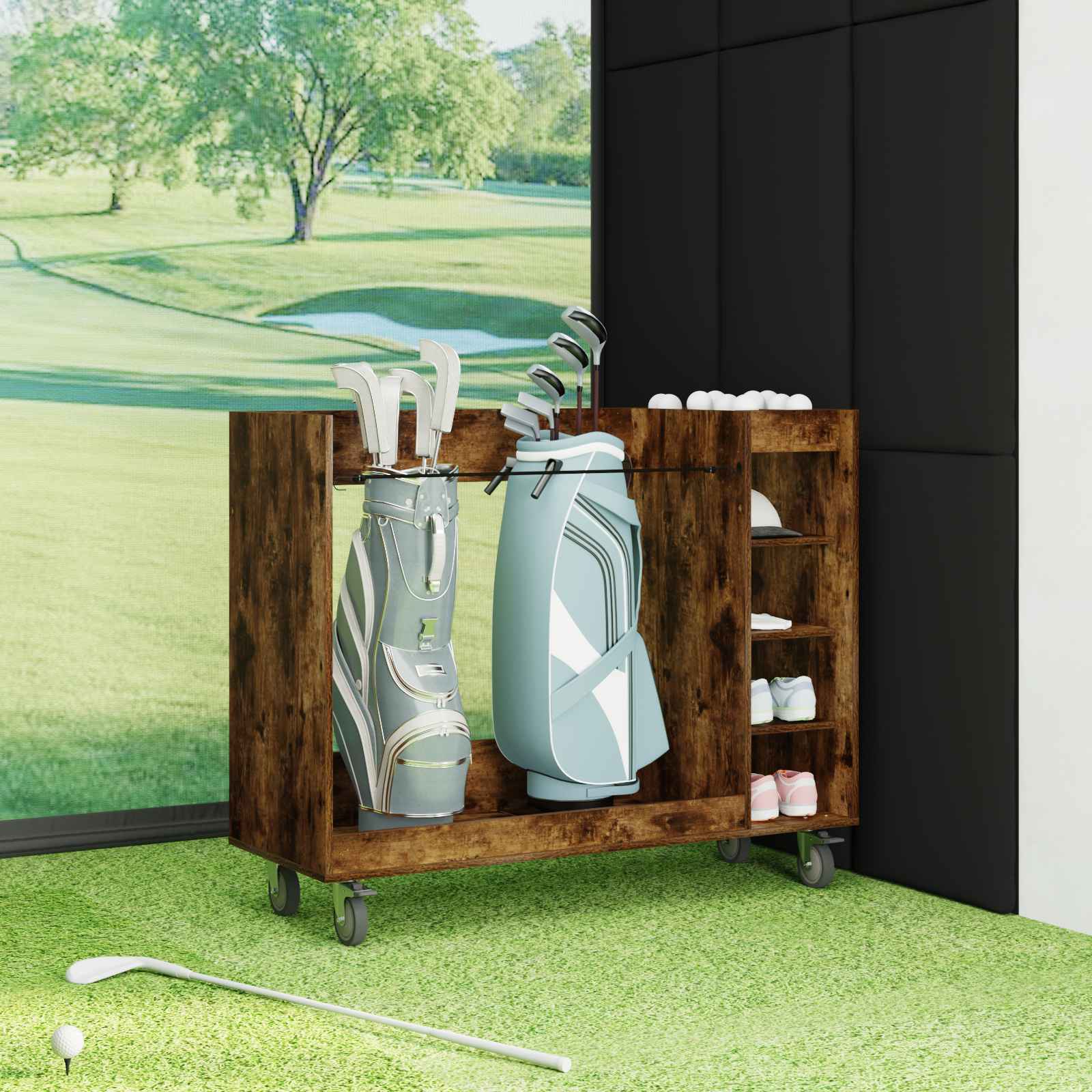 vidaXL Szafka golfowa z kołem Gładki Dąb wędzony 120 x 45 x 98 cm