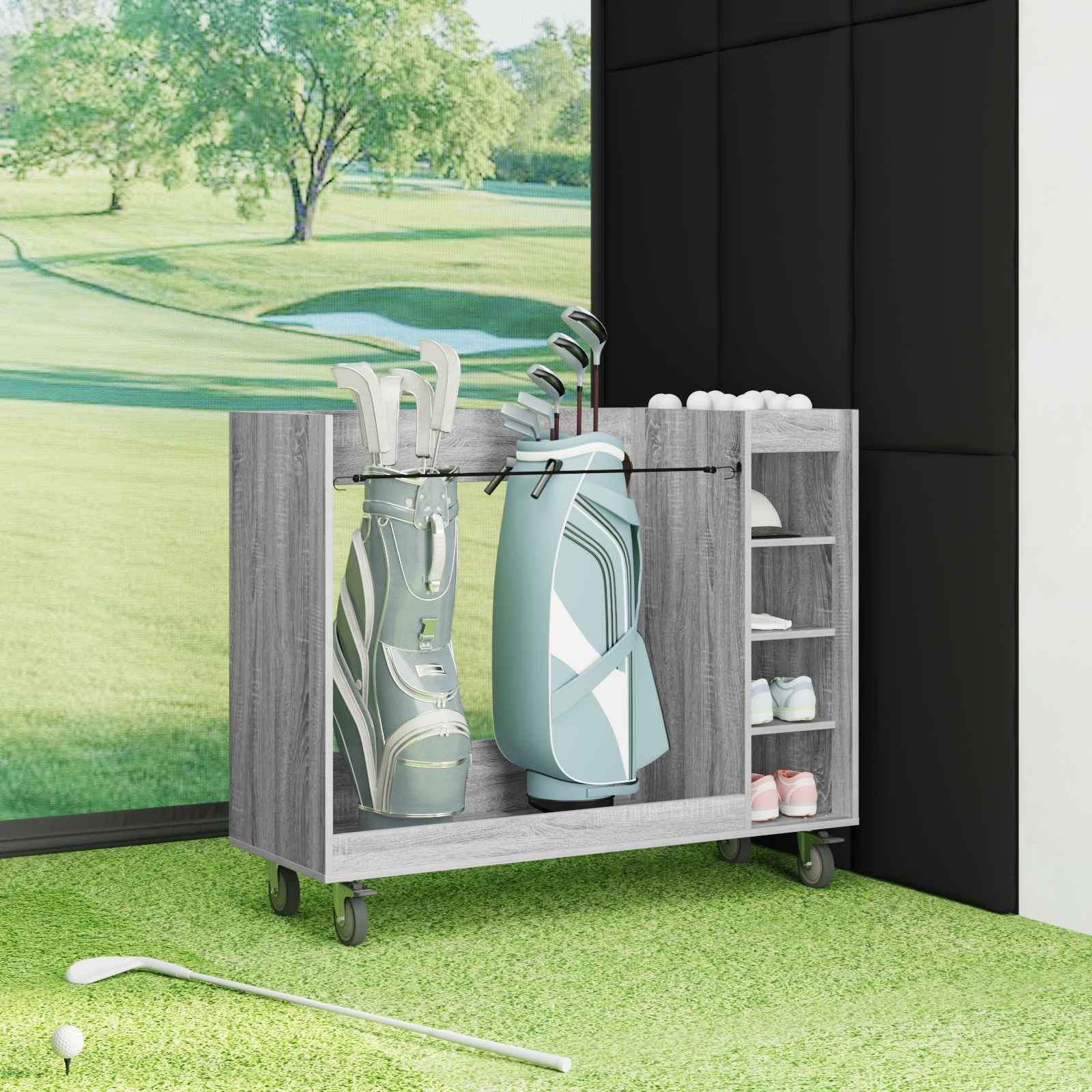 vidaXL Szafka golfowa z kołem Gładki Szary Sonoma 120 x 45 x 98 cm