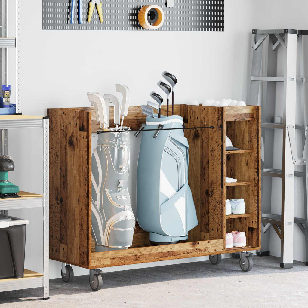 vidaXL Szafka golfowa z kołem Gładki Stare drewno 120 x 45 x 98 cm
