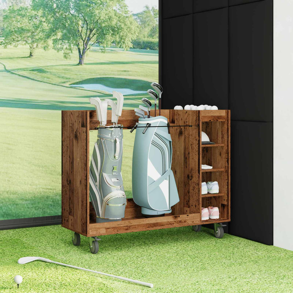 vidaXL Szafka golfowa z kołem Gładki Stare drewno 120 x 45 x 98 cm