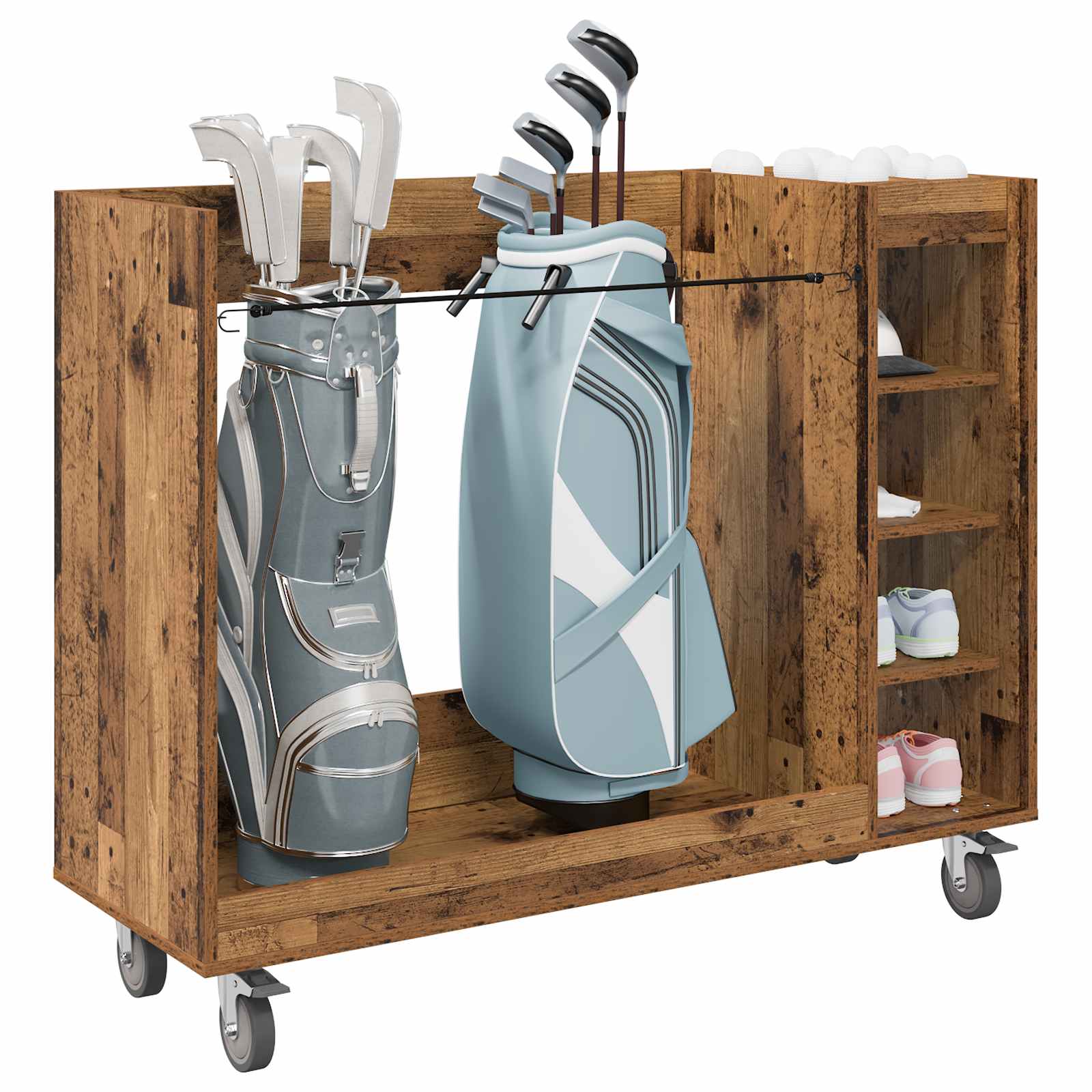 vidaXL Szafka golfowa z kołem Gładki Stare drewno 120 x 45 x 98 cm