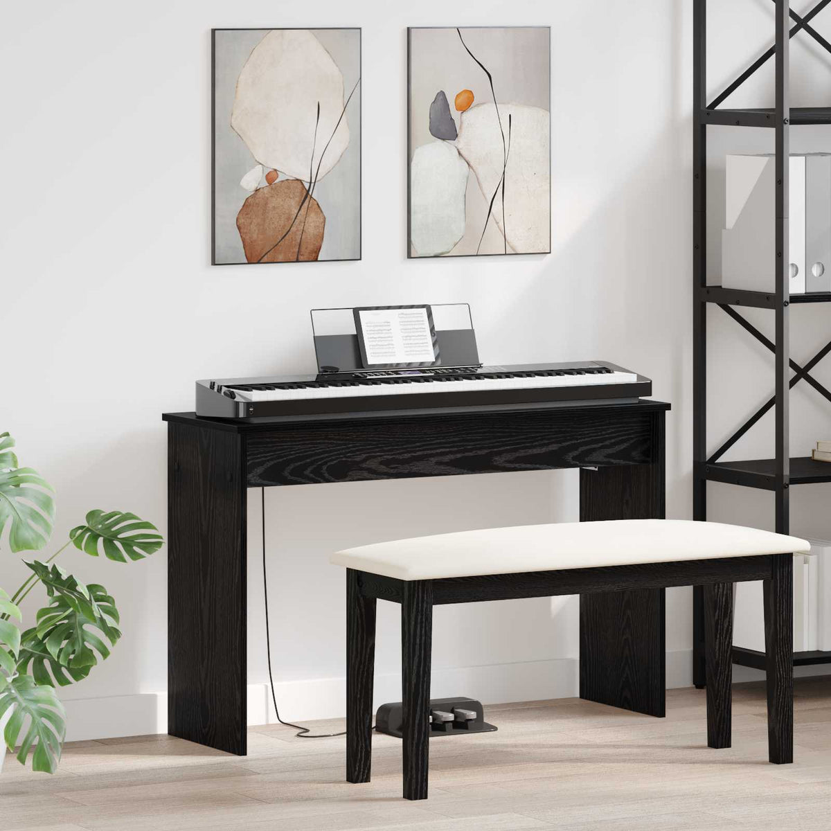 vidaXL Stojak na keyboard Czarny Dąb 100 x 32 x 64 cm