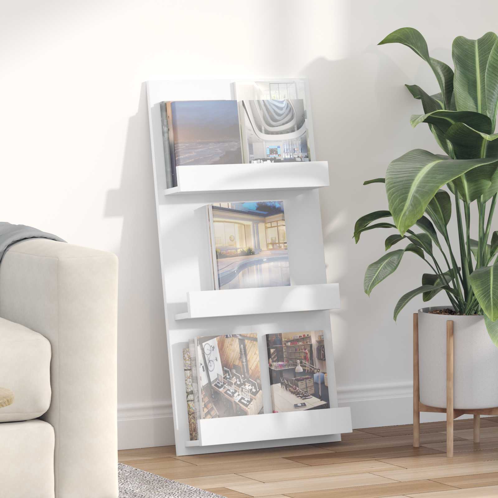 vidaXL Regał na gazety Biały 51 x 11 x 102 cm Materiał drewnopochodny