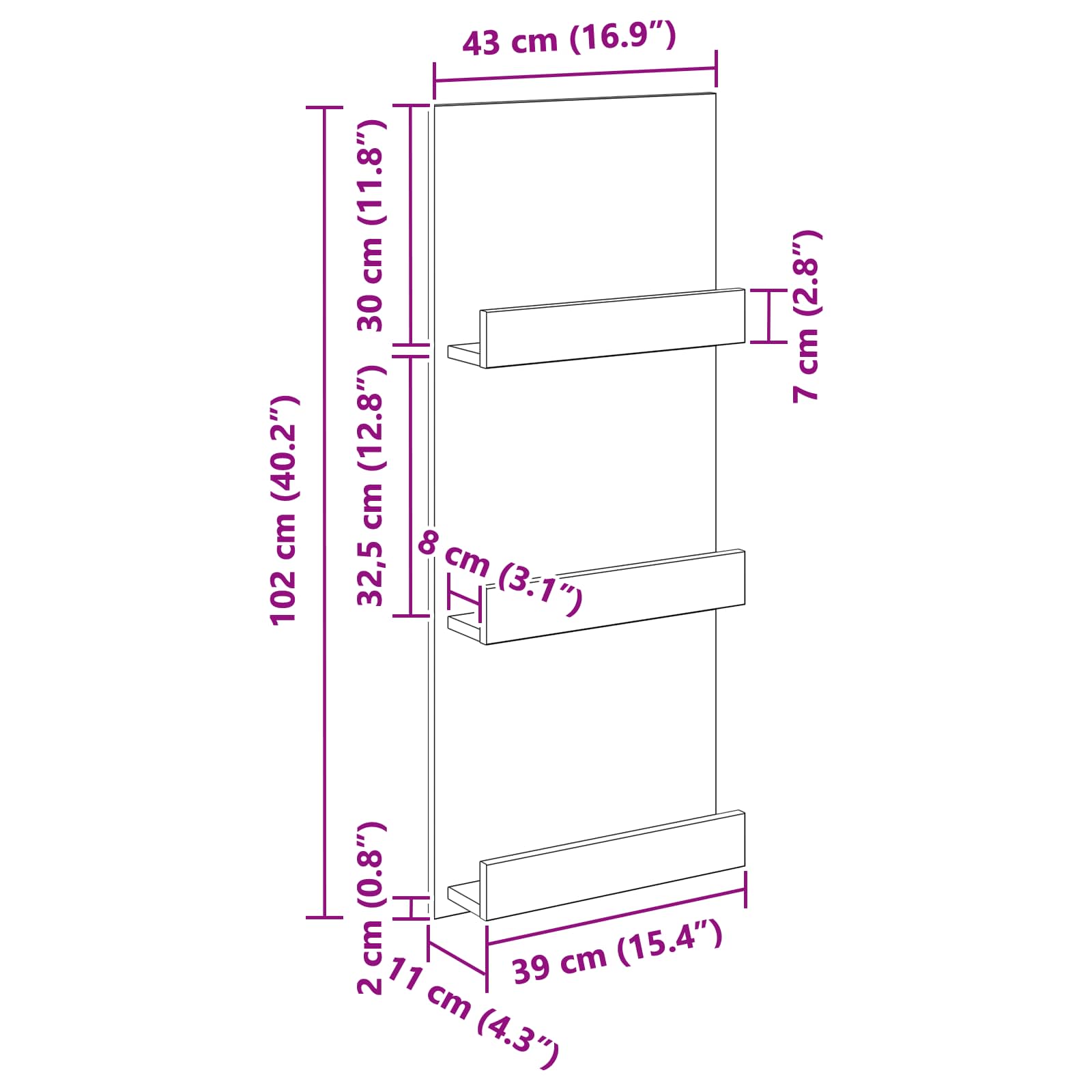 vidaXL Regał na gazety Biały 43 x 11 x 102 cm Materiał drewnopochodny