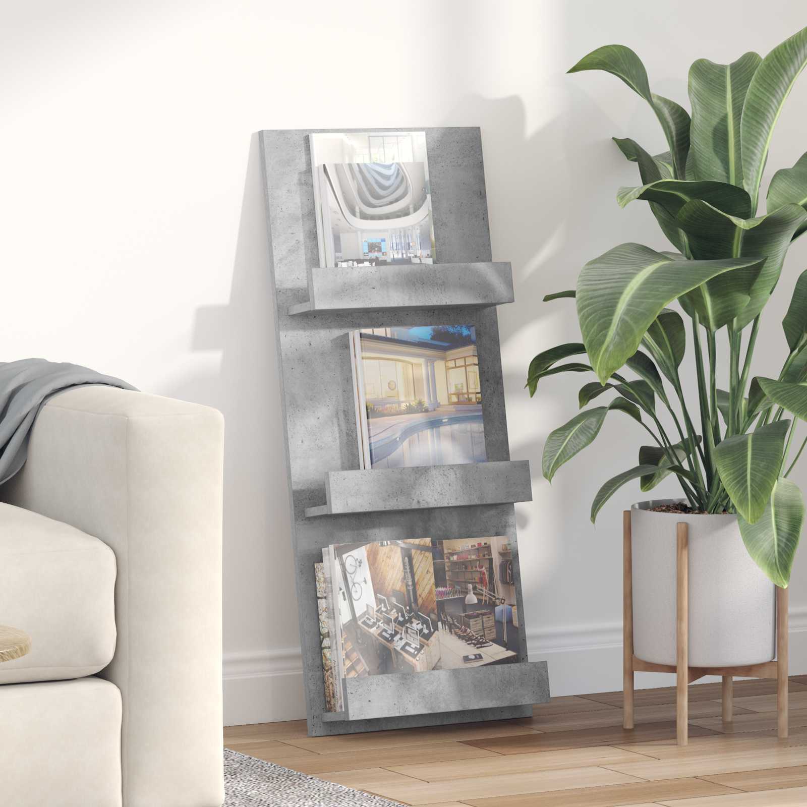 vidaXL Regał na gazety z półką Betonowy szary 43 x 11 x 102 cm