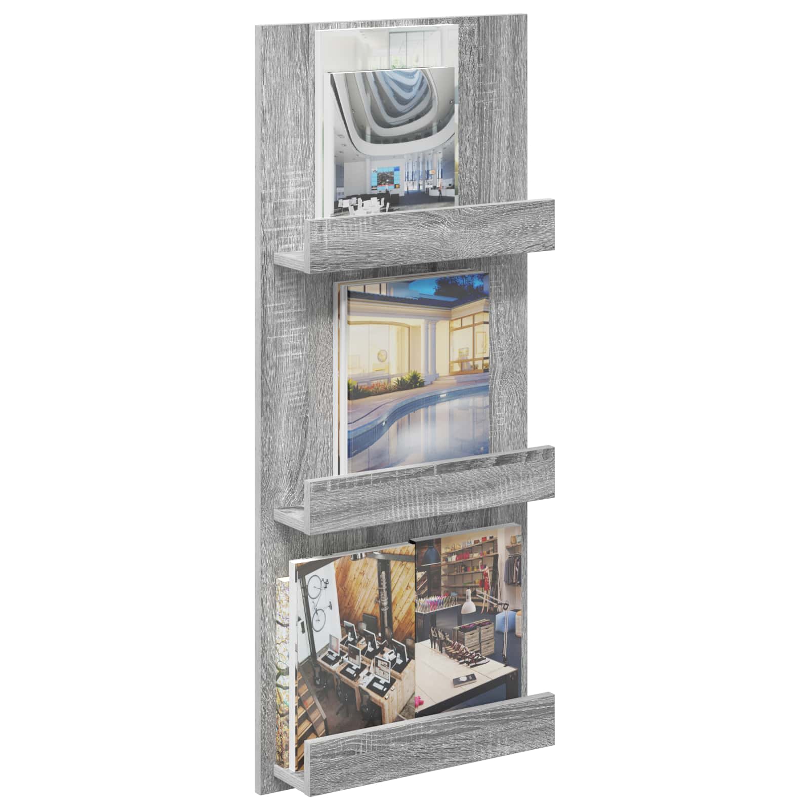 vidaXL Regał na gazety z półką Szary Sonoma 43 x 11 x 102 cm