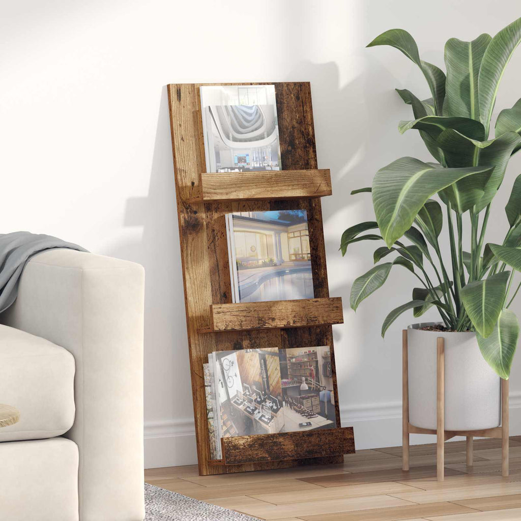 vidaXL Regał na gazety z półką Stare drewno 43 x 11 x 102 cm