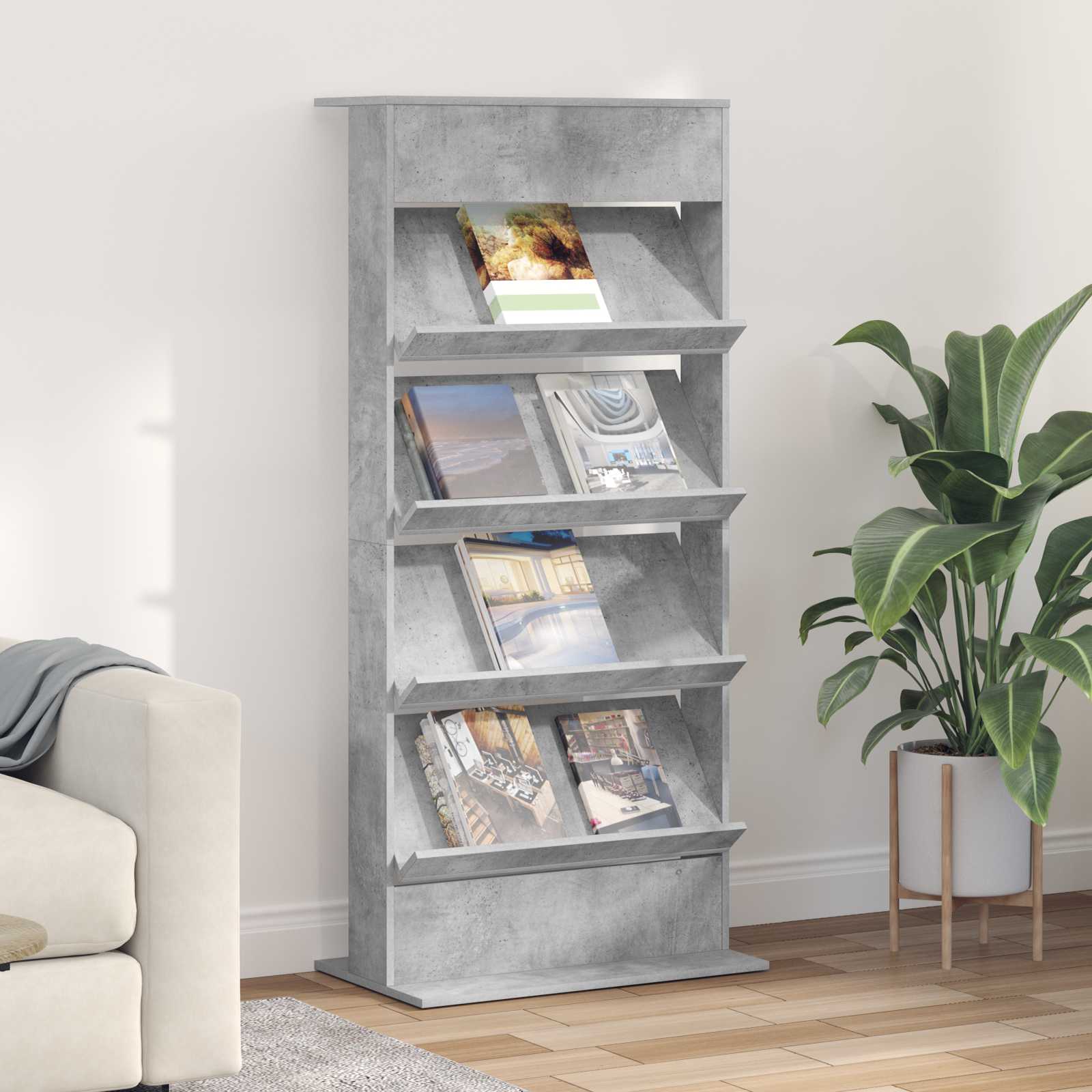 vidaXL Regał na gazety z półką Betonowy szary 70 x 41 x 156 cm