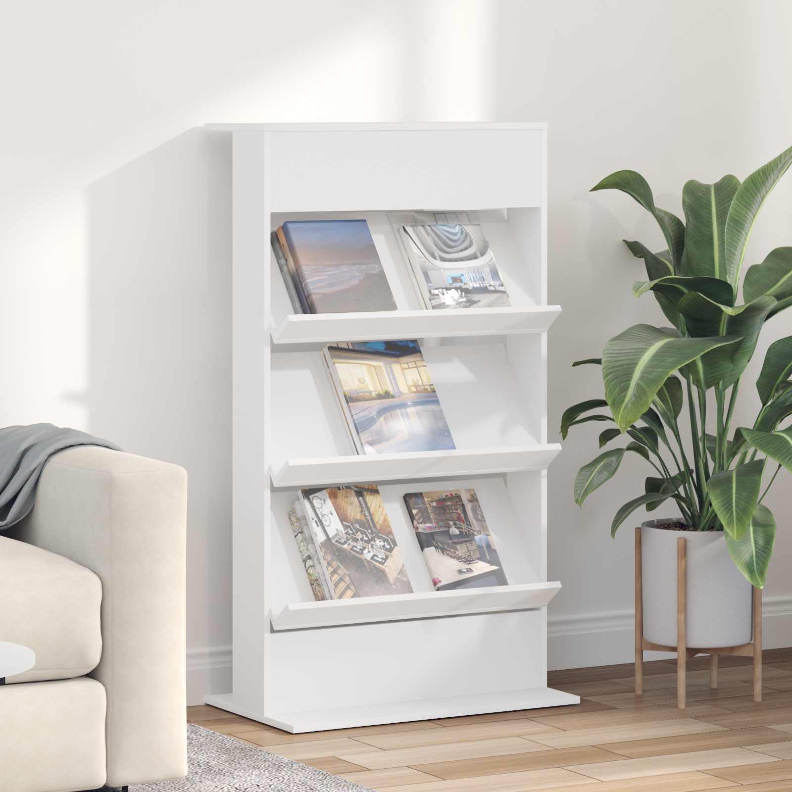 vidaXL Regał na gazety Biały 70 x 41 x 126 cm Materiał drewnopochodny