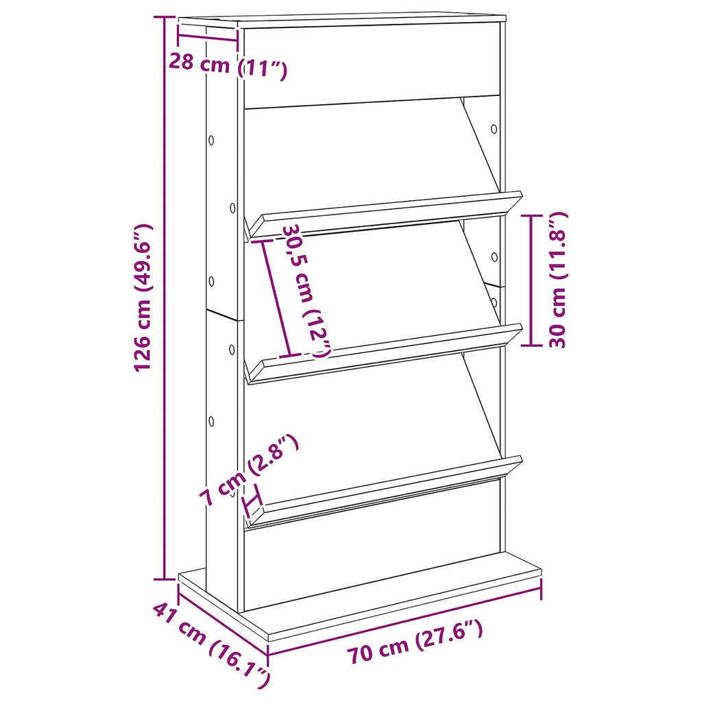 vidaXL Regał na gazety Czarny Dąb 70 x 41 x 126 cm Drewno inżynieryjne
