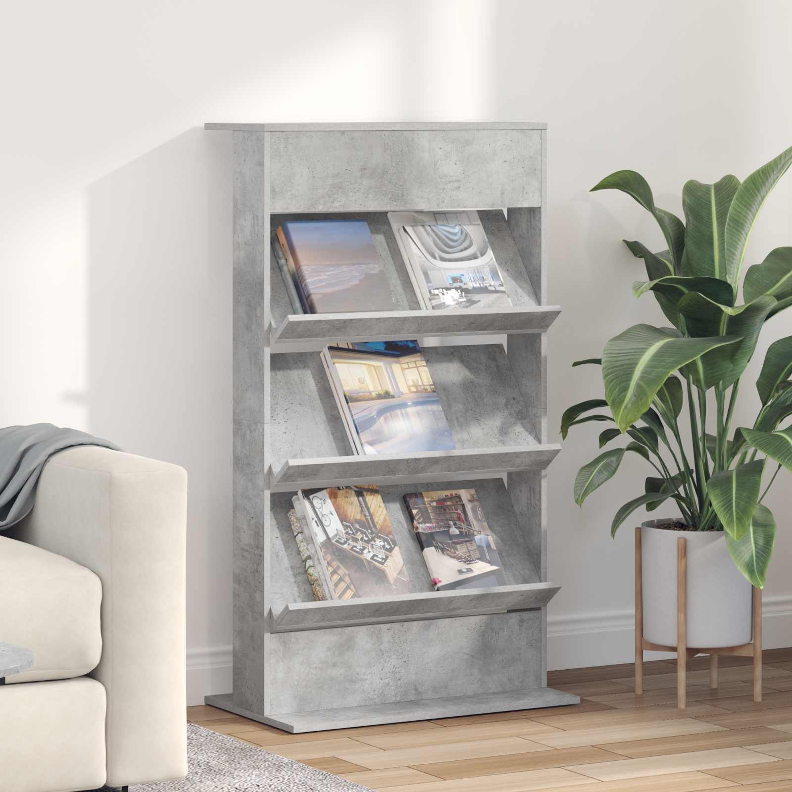 vidaXL Regał na gazety z półką Betonowy szary 70 x 41 x 126 cm