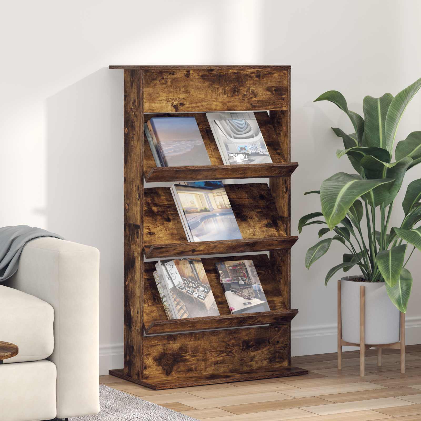 vidaXL Regał na gazety z półką Dąb wędzony 70 x 41 x 126 cm