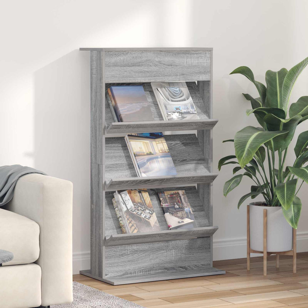 vidaXL Regał na gazety z półką Szary Sonoma 70 x 41 x 126 cm