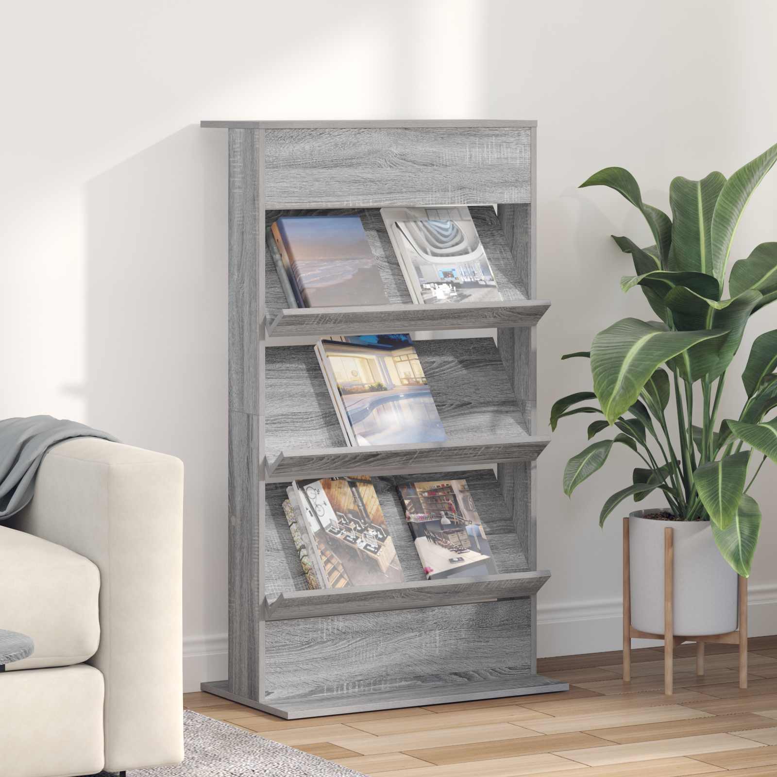 vidaXL Regał na gazety z półką Szary Sonoma 70 x 41 x 126 cm