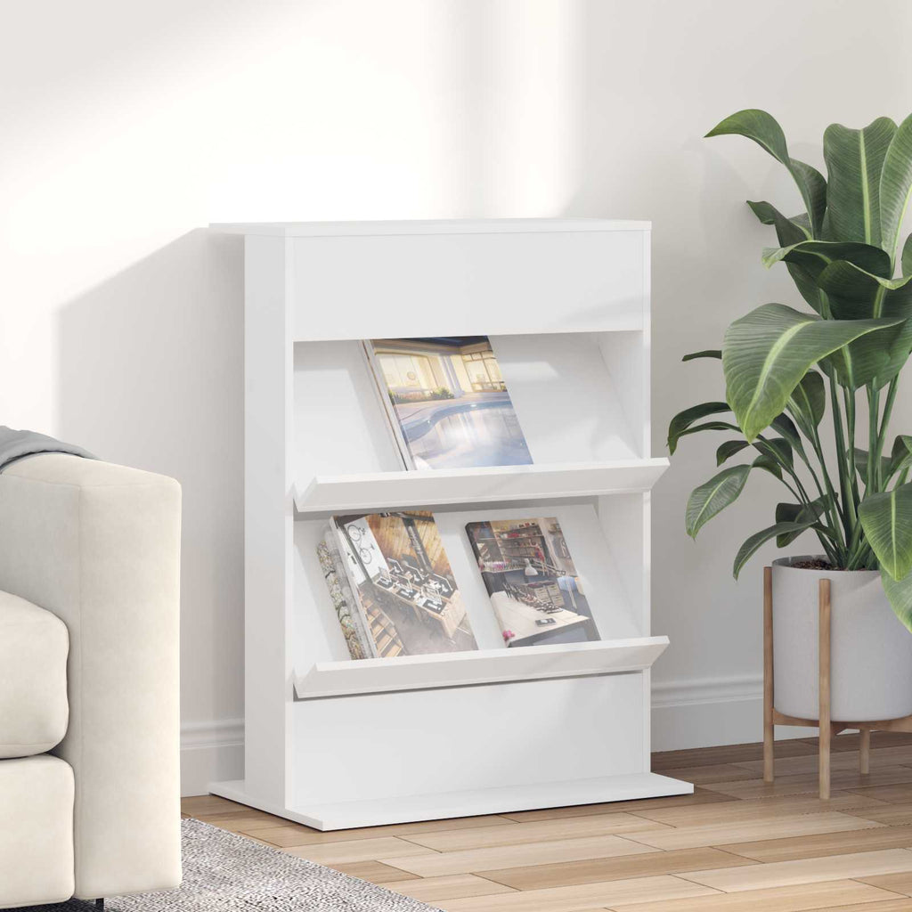 vidaXL Regał na gazety Biały 70 x 41 x 96 cm Materiał drewnopochodny