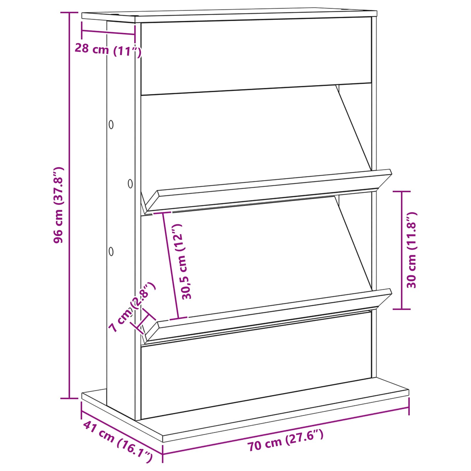 vidaXL Regał na gazety Biały 70 x 41 x 96 cm Materiał drewnopochodny