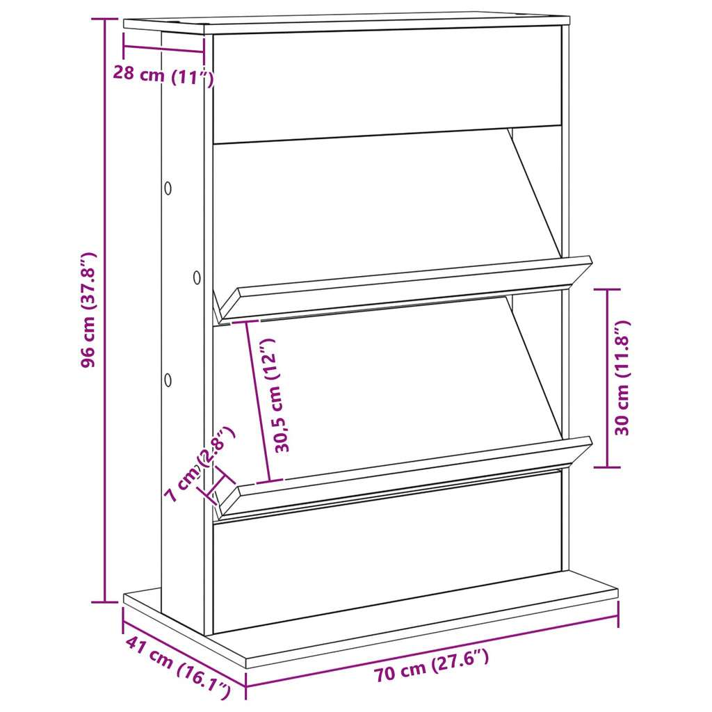 vidaXL Regał na gazety z półką Szary Sonoma 70 x 41 x 96 cm