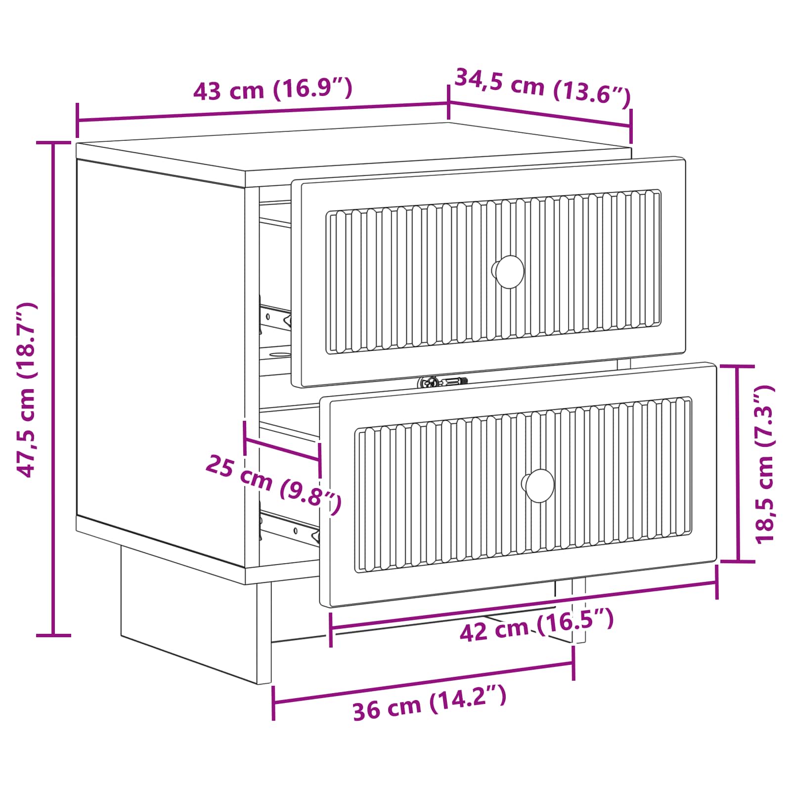 vidaXL Szafka Nocna 2 pcs Betonowy szary 43 x 34,5 x 47,5 cm