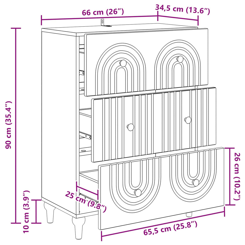 vidaXL Szafka z Szufladami Czarny 66 x 34,5 x 90 cm