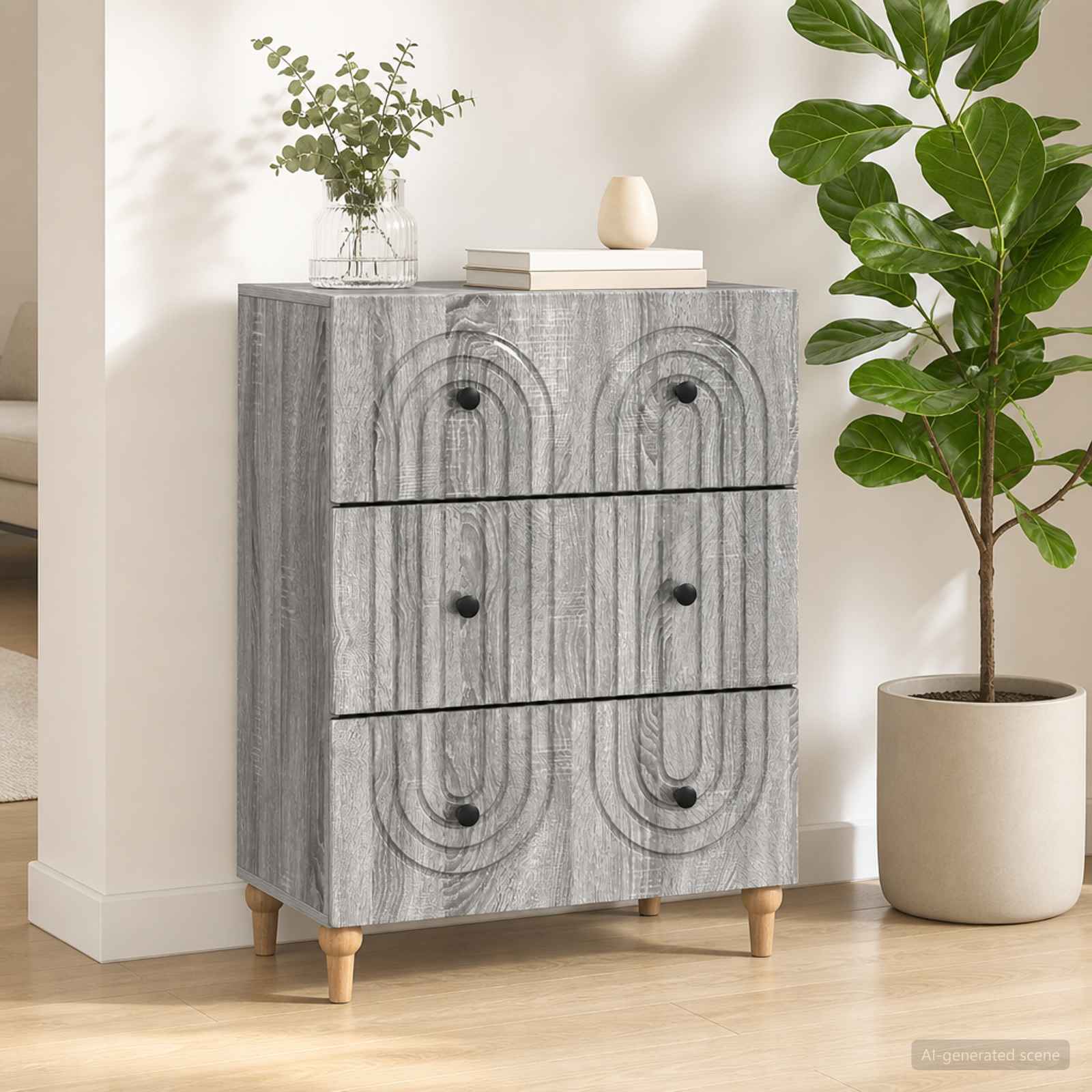 vidaXL Szafka z Szufladami Szary Sonoma 66 x 34,5 x 90 cm