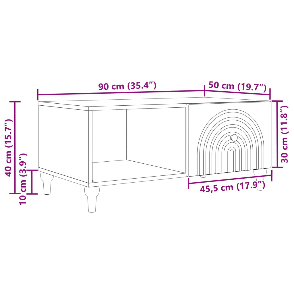 vidaXL Stolik kawowy Szary Sonoma 90 x 50 x 40 cm Drewno inżynieryjne