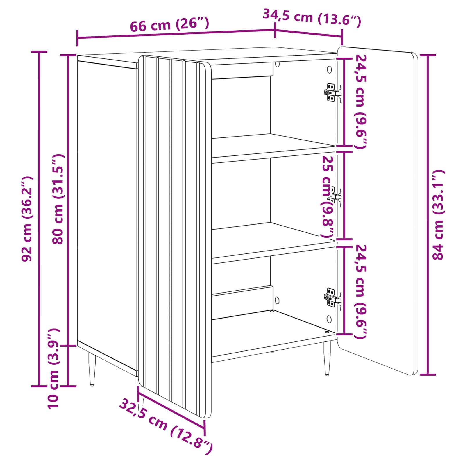 vidaXL Bufet Czarny 66 x 34,5 x 92 cm Drewno inżynieryjne