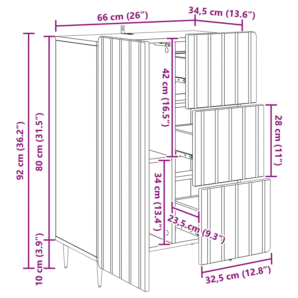 vidaXL Bufet Szary Sonoma 66 x 34,5 x 91,5 cm Drewno inżynieryjne