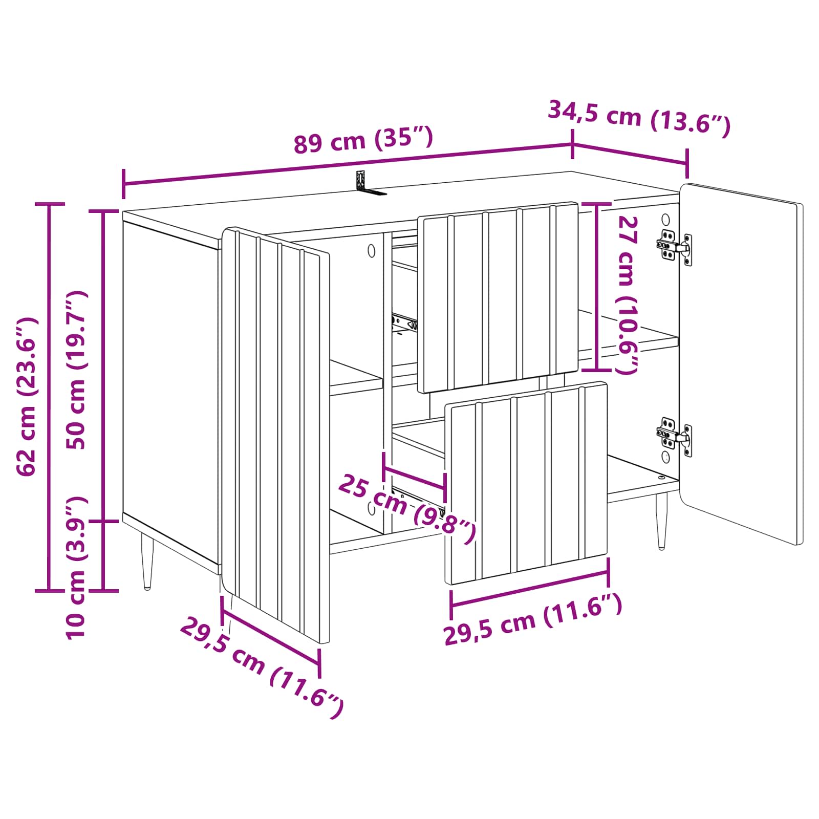 vidaXL Bufet Stare drewno 89 x 34,5 x 62 cm Drewno inżynieryjne