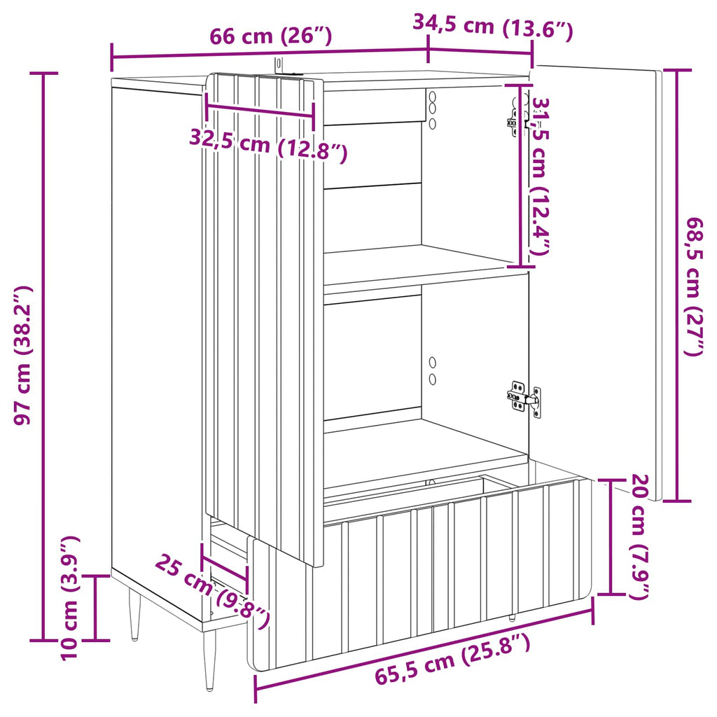 vidaXL Bufet Szary Sonoma 66 x 34,5 x 97 cm Drewno inżynieryjne
