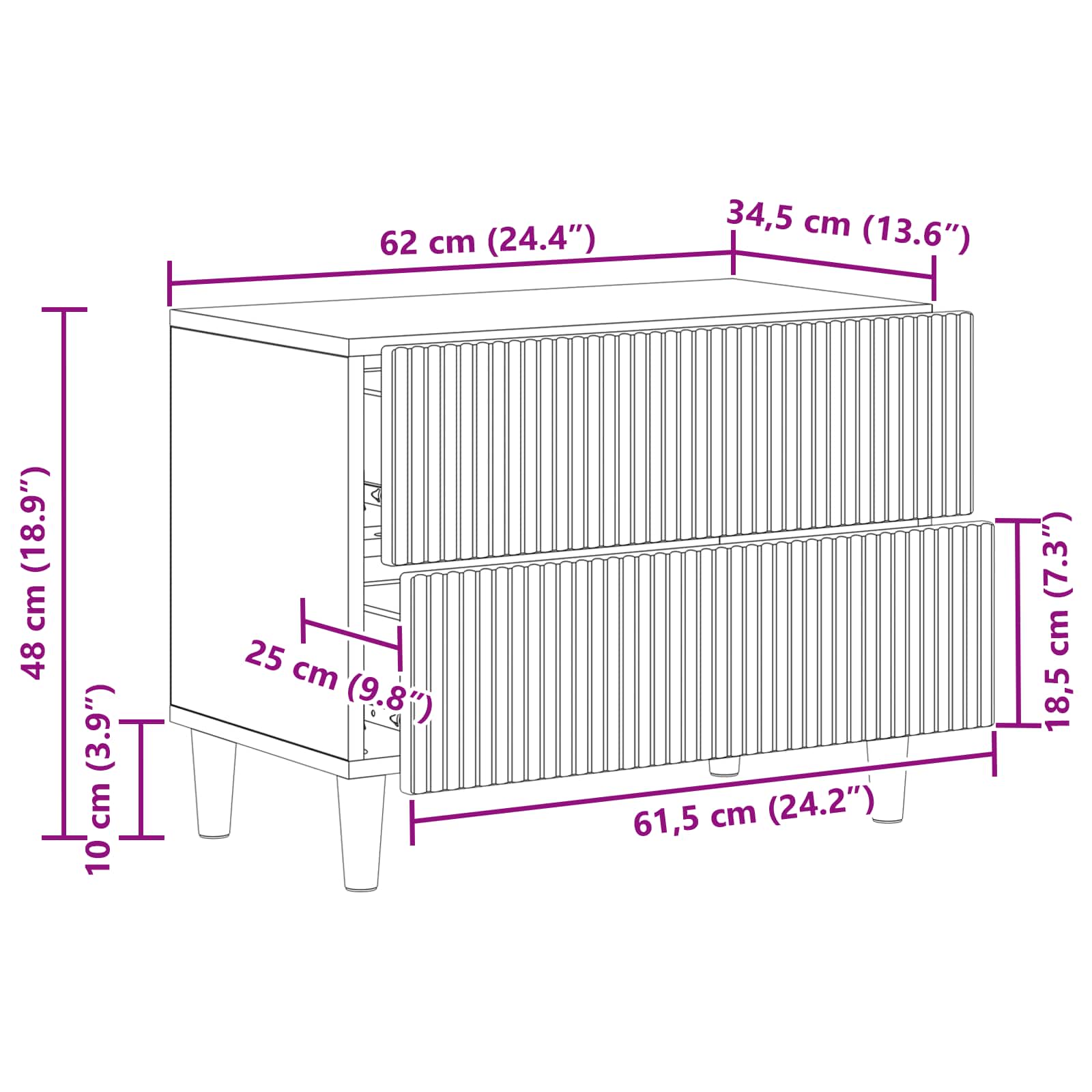 vidaXL Szafka Nocna Czarny 62 x 34,5 x 48 cm Drewno inżynieryjne