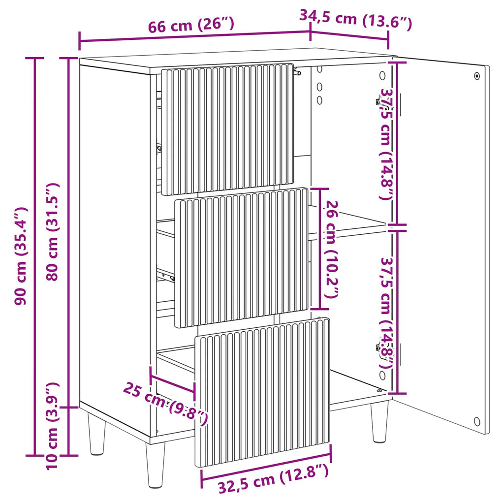 vidaXL Bufet Stare drewno 66 x 34,5 x 90 cm Drewno inżynieryjne