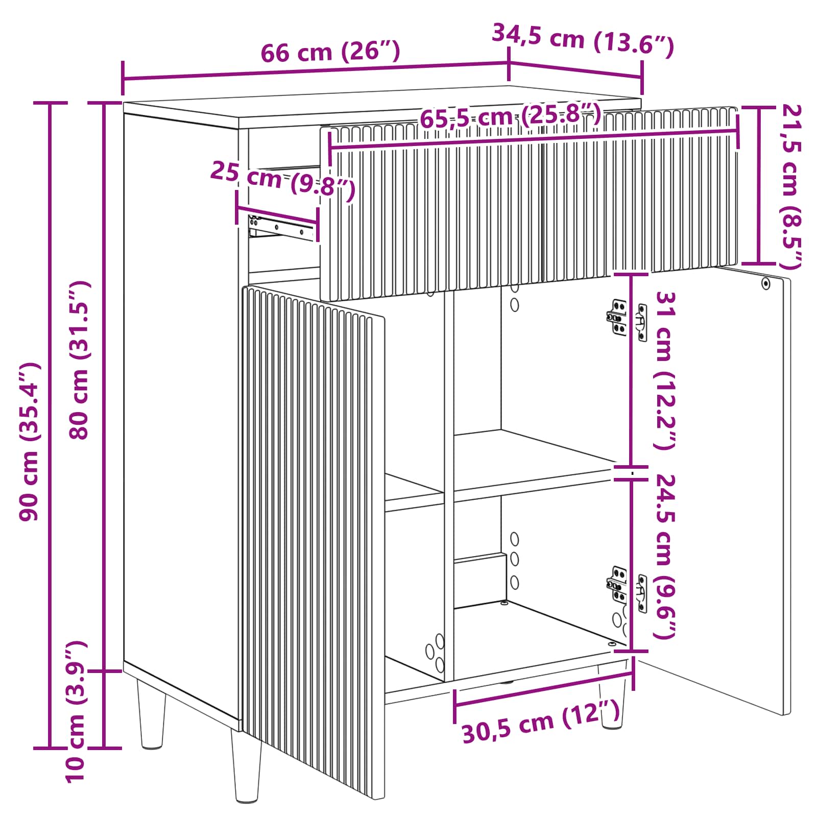 vidaXL Bufet dąb Sonoma 66 x 34,5 x 90 cm Drewno inżynieryjne