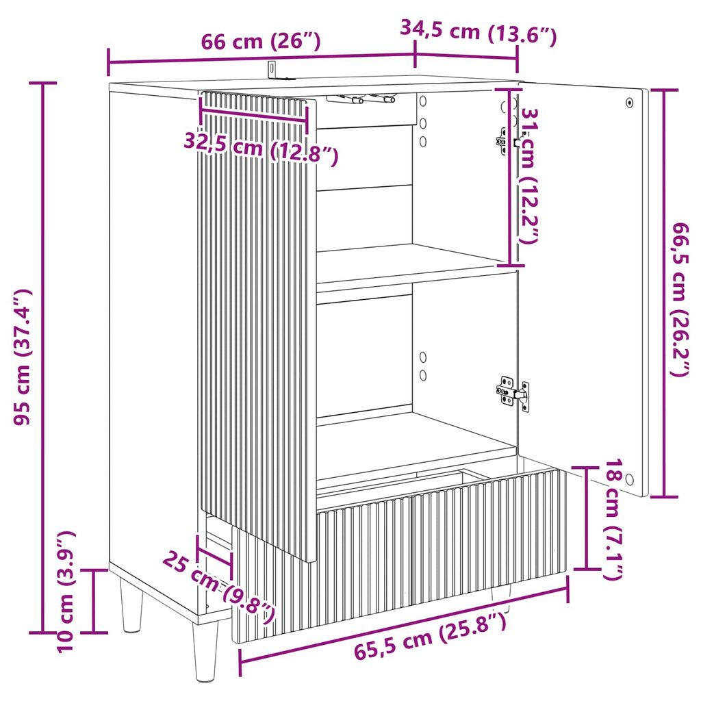vidaXL Bufet Stare drewno 66 x 34,5 x 95 cm Drewno inżynieryjne