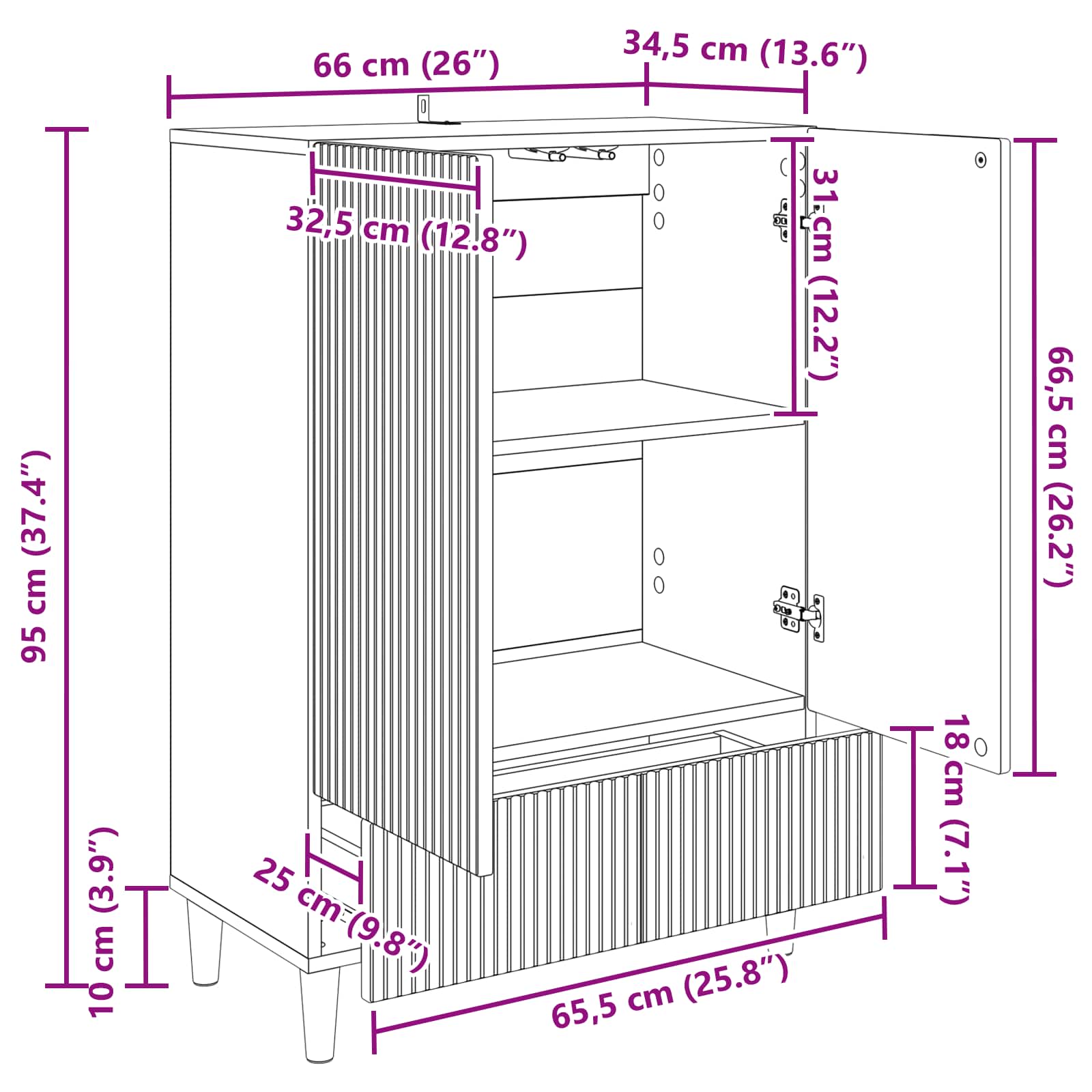vidaXL Bufet Stare drewno 66 x 34,5 x 95 cm Drewno inżynieryjne