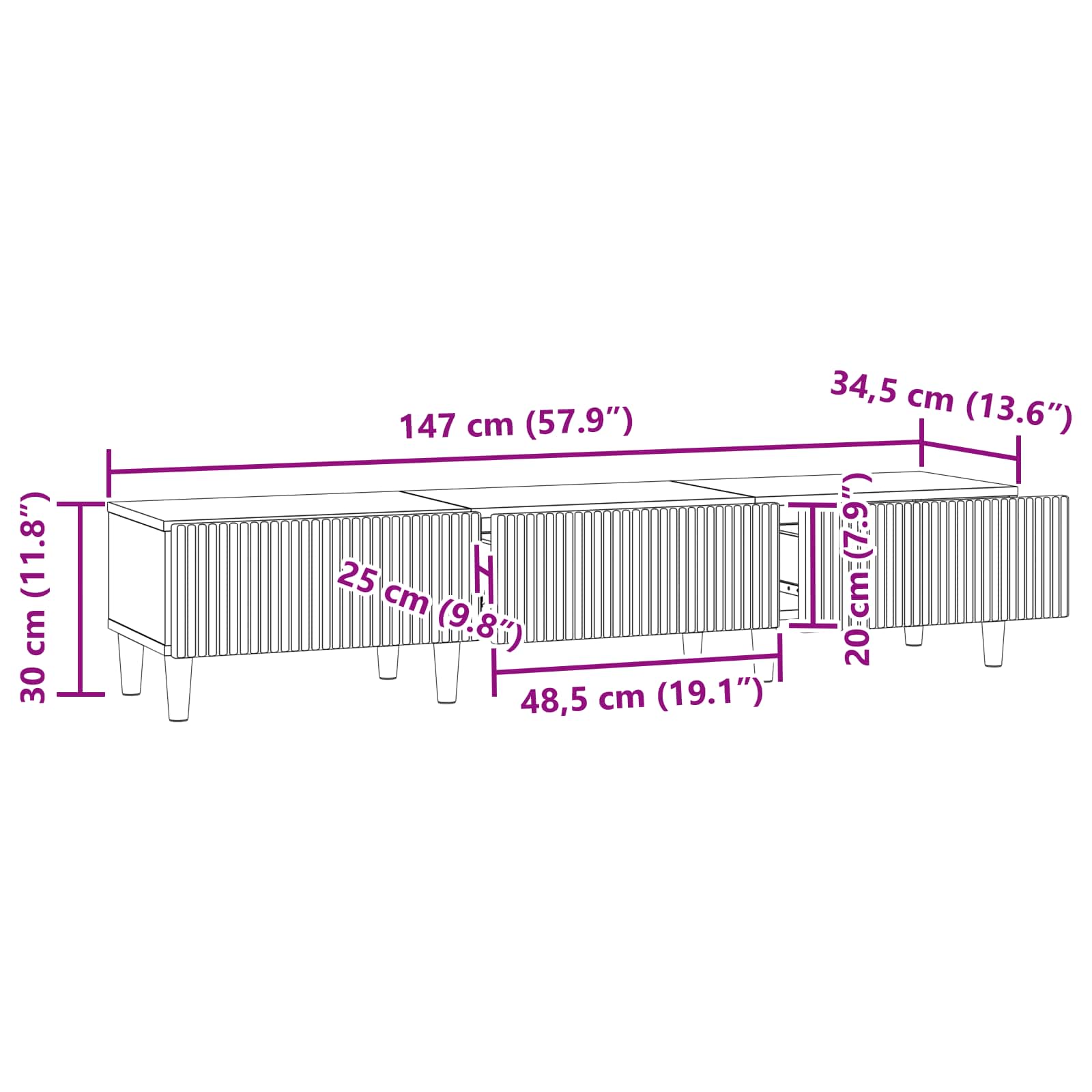vidaXL Szafka pod telewizor z szufladą Szary Sonoma 147 x 34,5 x 30 cm