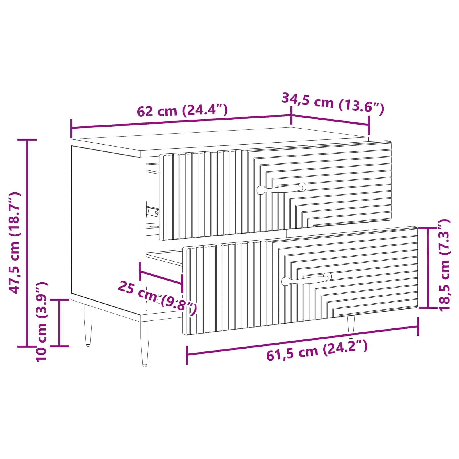 vidaXL Szafka Nocna Czarny 62 x 34,5 x 47,5 cm Drewno inżynieryjne