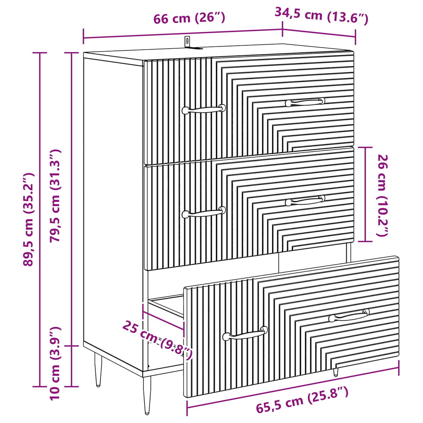 vidaXL Szafka z Szufladami Betonowy szary 66 x 34,5 x 89,5 cm
