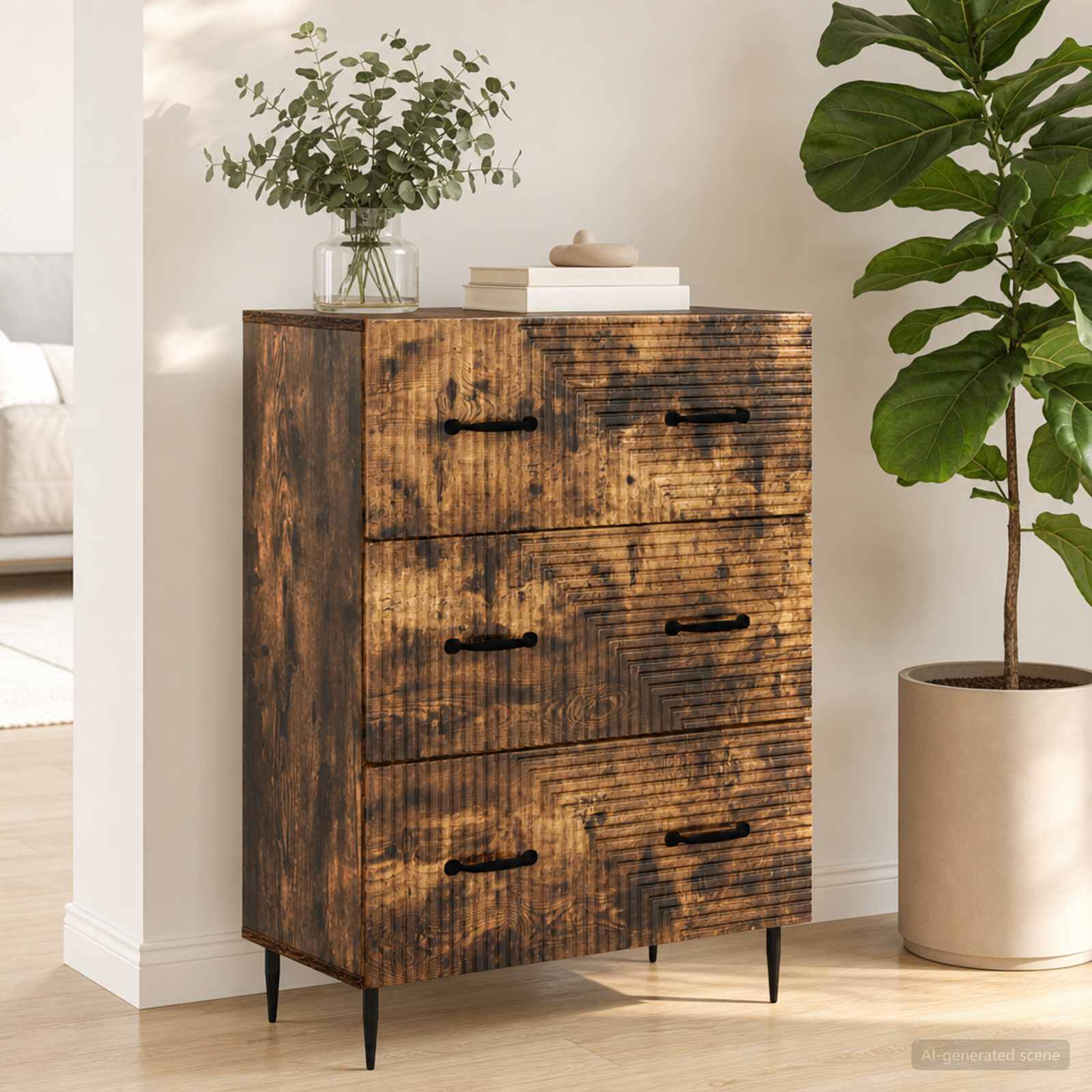 vidaXL Szafka z Szufladami Dąb wędzony 66 x 34,5 x 89,5 cm