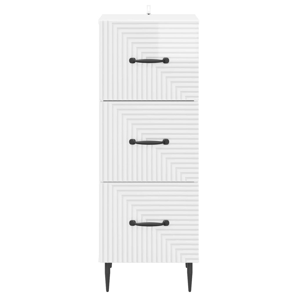 vidaXL Szafka z Szufladami Biały wysoki połysk 33 x 34,5 x 89,5 cm